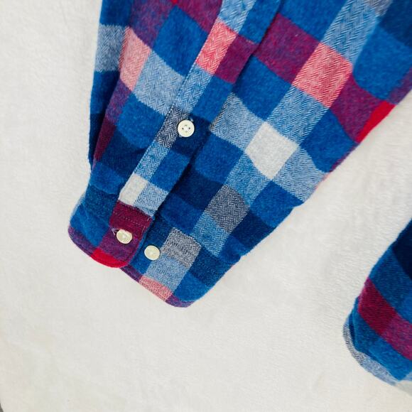Barbour Flannel Shirt Mens XXL Tailored Fit Blue Red Button Down Long Sleeve - Picture 12 of 13